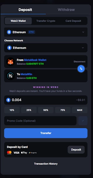 Desktop capture documenting the client-side MetaMask browser wallet extension pop-up windows executing a secure cryptographic signature to establish a Web3 node connection with MetaWin.