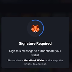 MetaMask confirming permission to connect a wallet address to MetaWin.