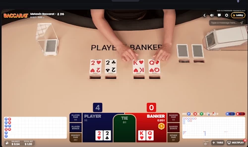 Web3 wallet connected mobile crypto live baccarat dedicated Metawin table showing active card deals in real time.