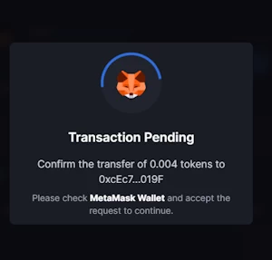 MetaWin prompting the user to review and accept the MetaMask wallet transaction.