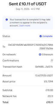 The custodial wallet sent-success notification