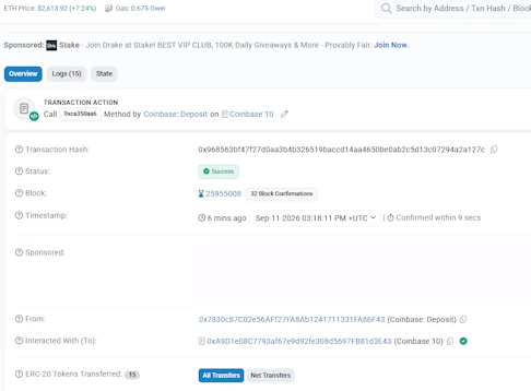 The Etherscan public block explorer transaction receipt